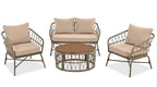Boho-Inspired 4-Piece Outdoor Wicker Patio Set with Cushions and Coffee Table