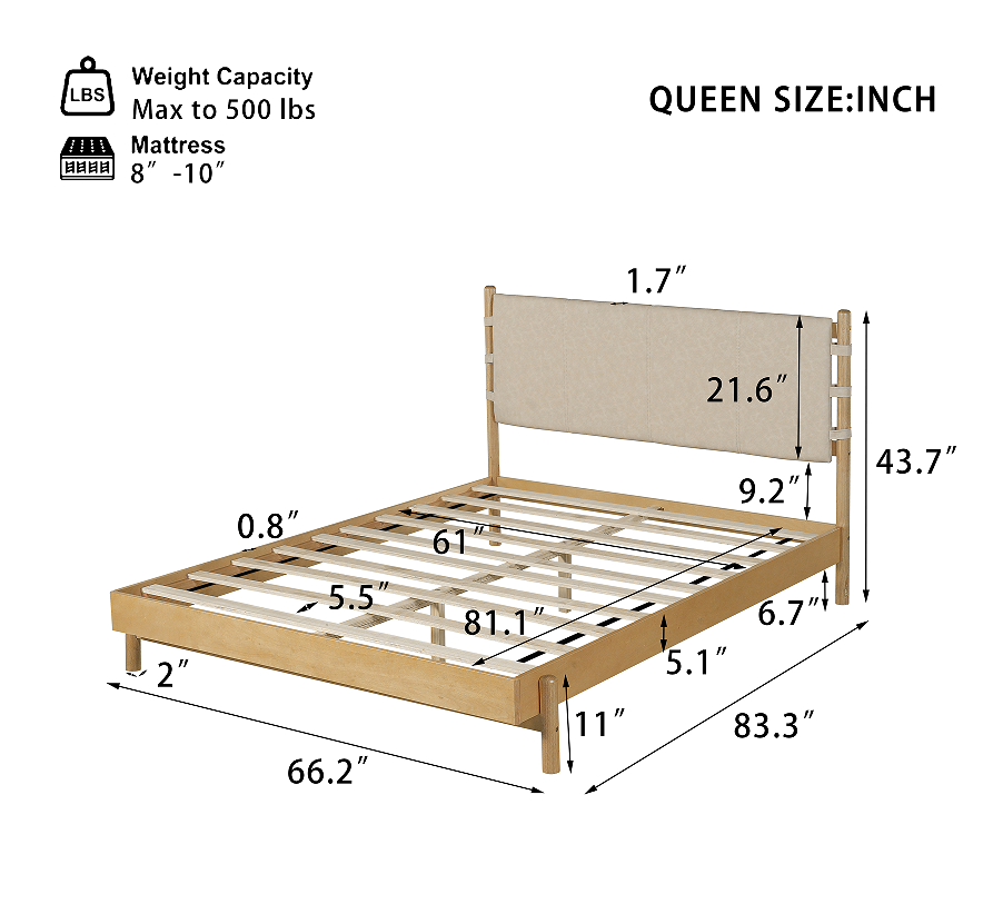 Modern 3-Piece Queen Bedroom Set – Bed Frame with 2 Nightstands