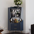 Modern Corner Bar Cabinet with Shelves & Storage Drawers