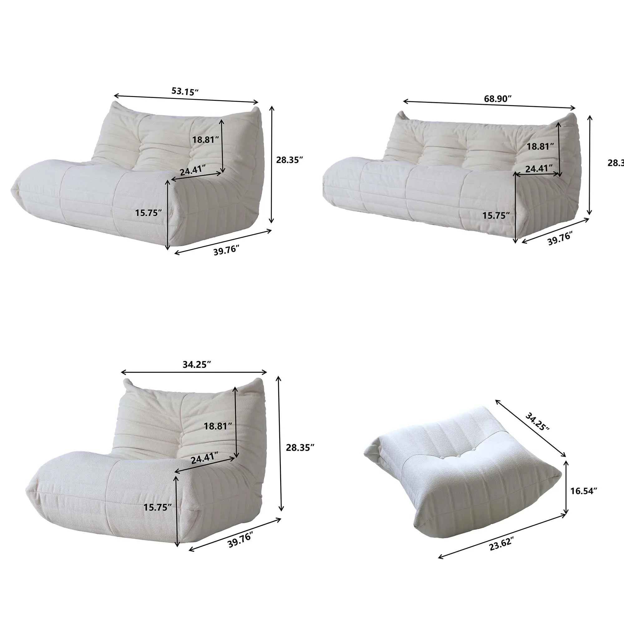 Nordic Modular Lazy Sofa Set – Sofa & Loveseat