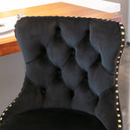 Black Velvet Bar Stools (Set of 2) – Tufted Chairs with Gold Base