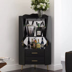 Modern Corner Bar Cabinet with Shelves & Storage Drawers