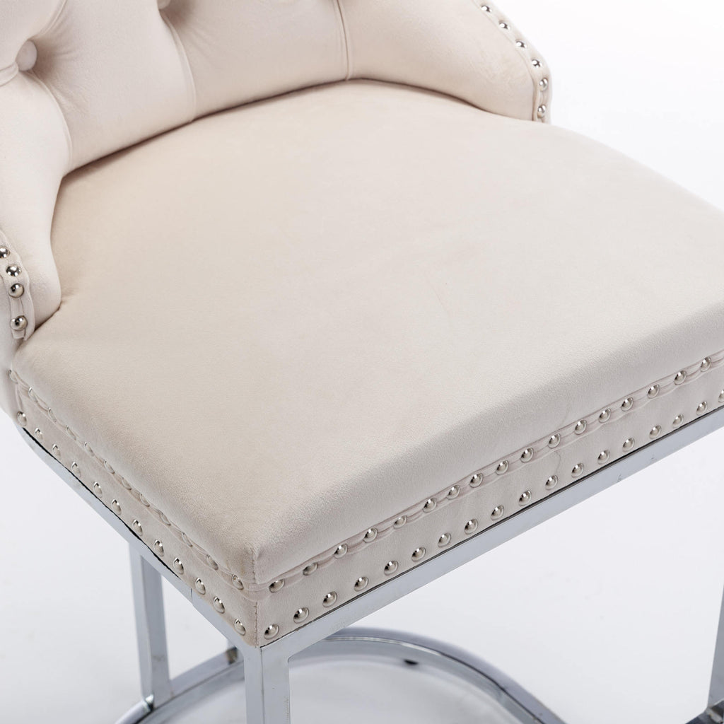 Velvet Counter Height Bar Stools (Set of 2) – Tufted Dining Chairs in White