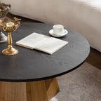 Round Pedestal Coffee Table with Dark Wood Top – 35” Contemporary Living Room Table