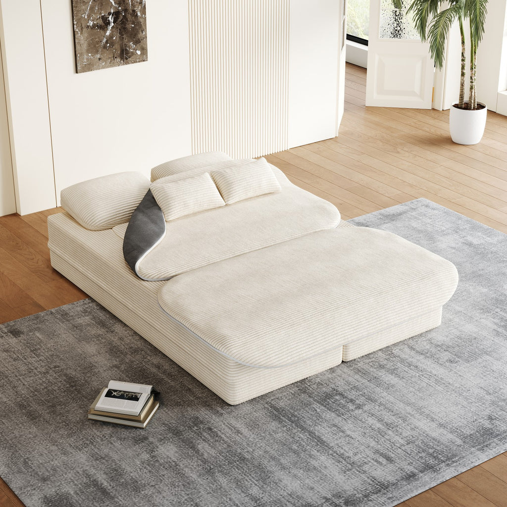 2-in-1 Foldable Corner Sofa Bed – Modern Corduroy Modular Convertible Lounge