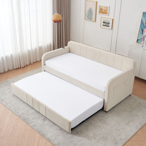 Twin Upholstered Daybed with Trundle – Modern Sofa Bed