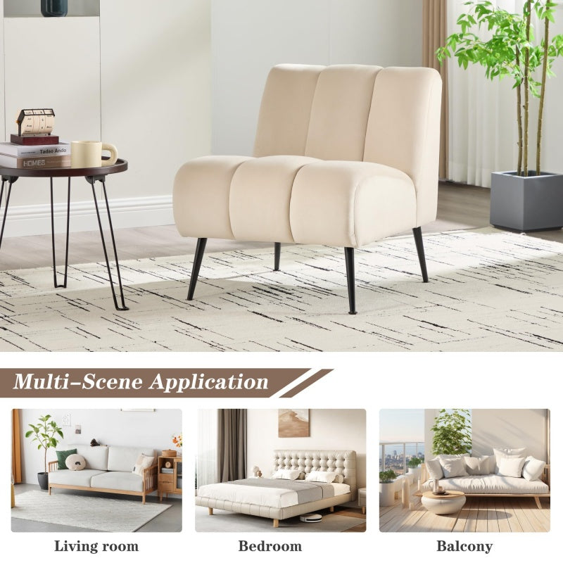 Modern Chenille Armless Accent Chair with Metal Legs – Cozy Neutral Lounge Chair