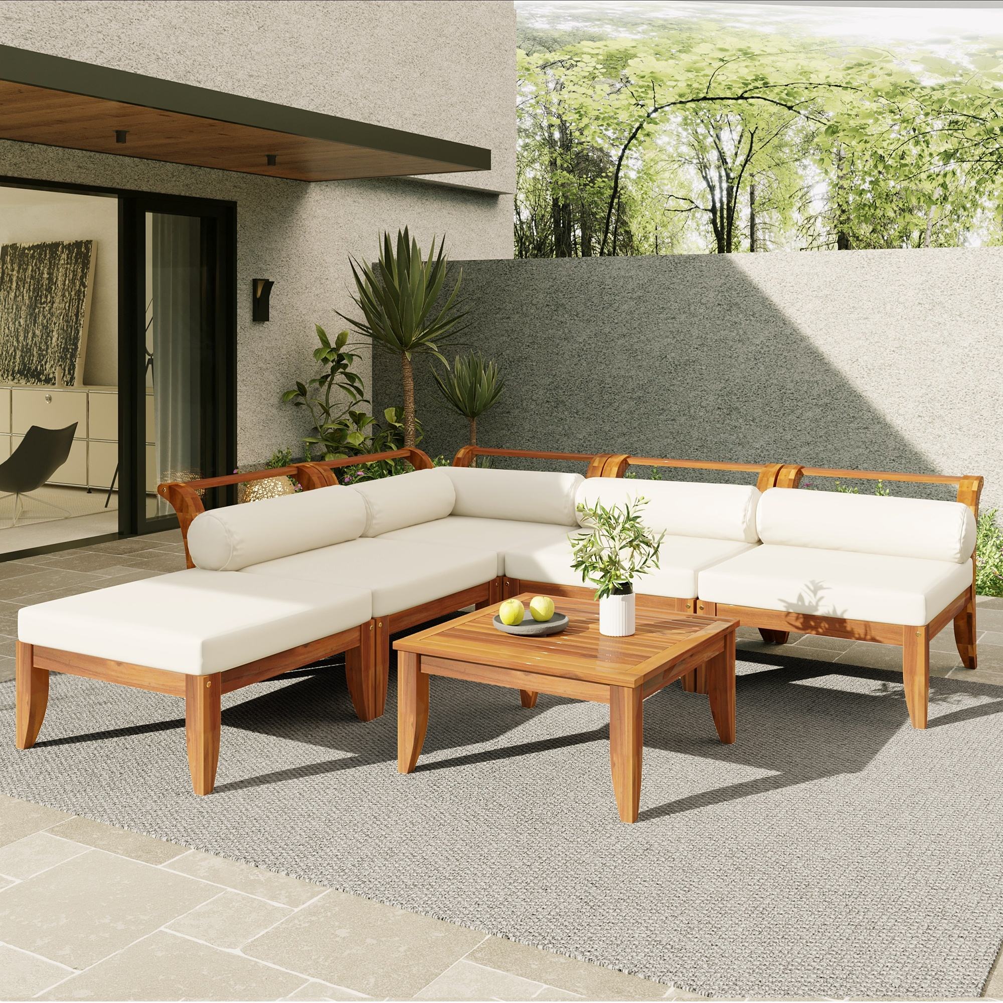 6-Piece L-Shaped Outdoor Sectional Sofa Set with Coffee Table