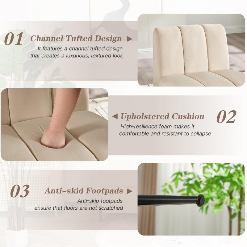 Modern Chenille Armless Accent Chair with Metal Legs – Cozy Neutral Lounge Chair