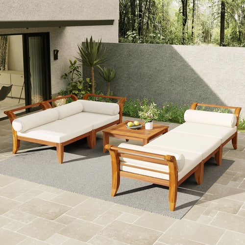 6-Piece L-Shaped Outdoor Sectional Sofa Set with Coffee Table