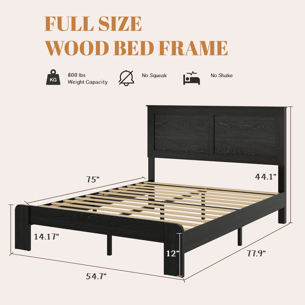 Black Wood Platform Bed Frame