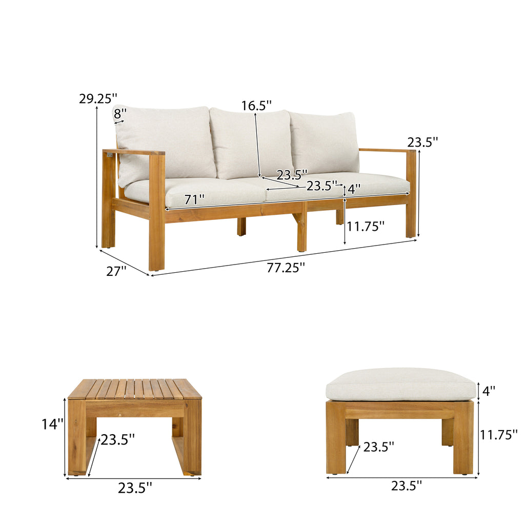 Modern Acacia Wood Outdoor Patio Sofa Set – 3 Piece Lounge Set