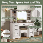 Vanity Desk with LED Mirror, Storage Drawers & Matching Stool