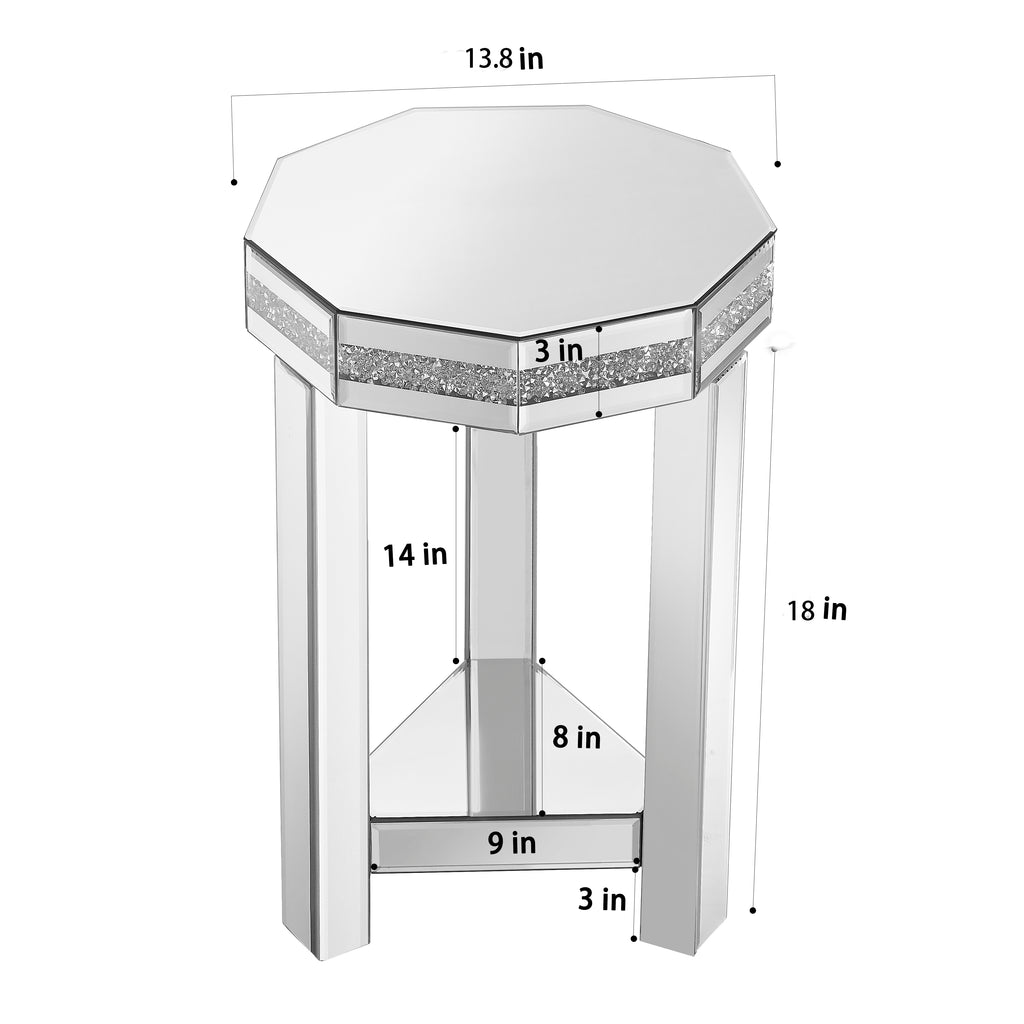 Crystal Trim Mirrored End Table – Elegant Octagon Accent Table