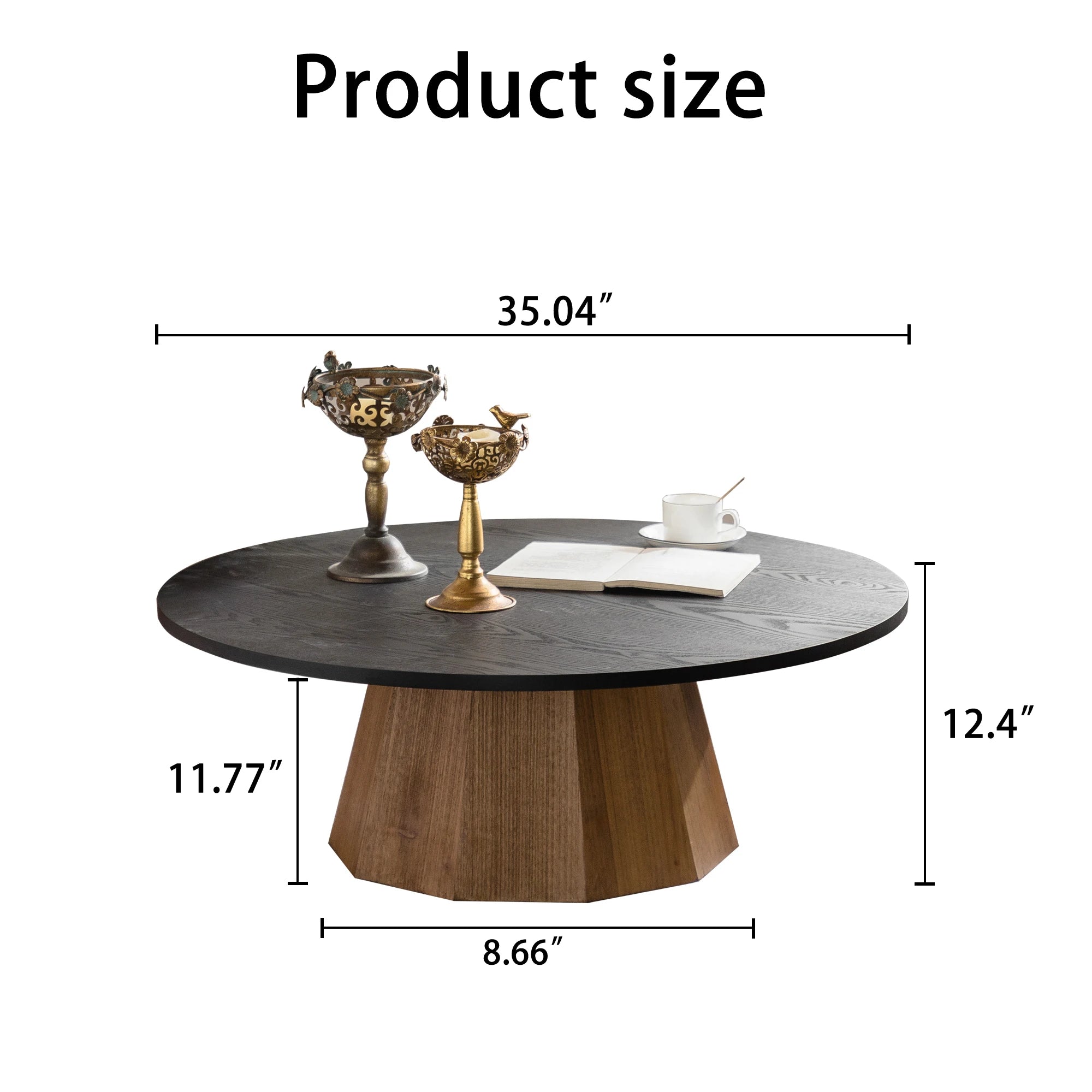 Round Pedestal Coffee Table with Dark Wood Top – 35” Contemporary Living Room Table