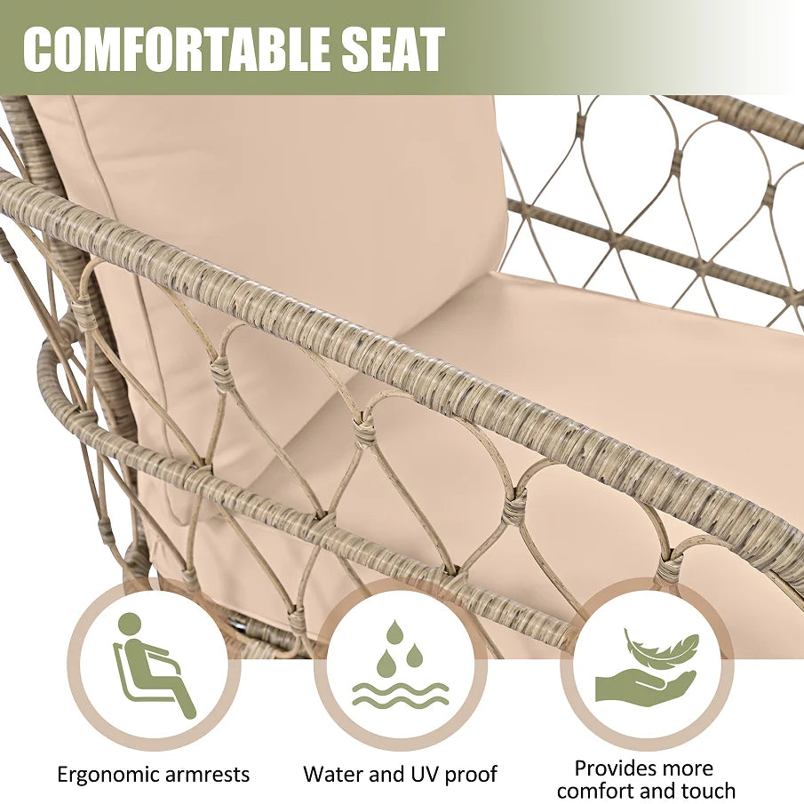 Boho-Inspired 4-Piece Outdoor Wicker Patio Set with Cushions and Coffee Table