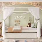 Twin Princess Canopy Bed Frame with Trundle & Storage Drawers