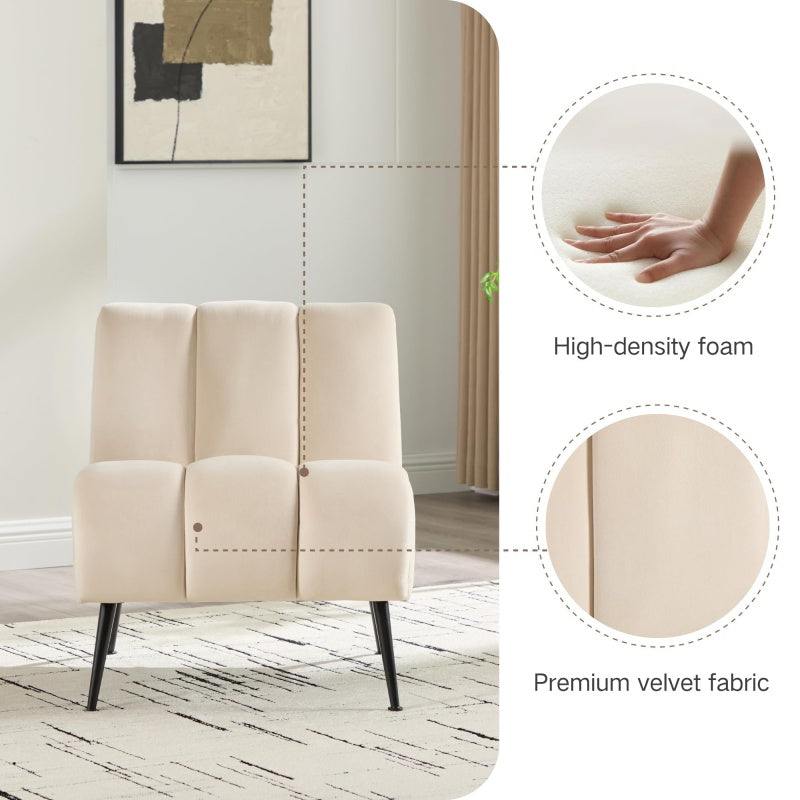 Modern Chenille Armless Accent Chair with Metal Legs – Cozy Neutral Lounge Chair
