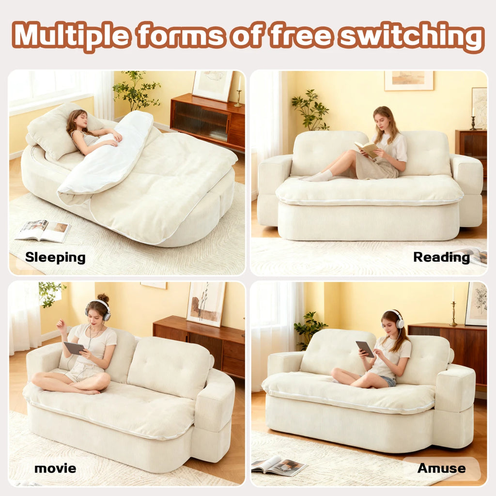 Modern Chenille Convertible Twin Size Sofa Bed with Pillows