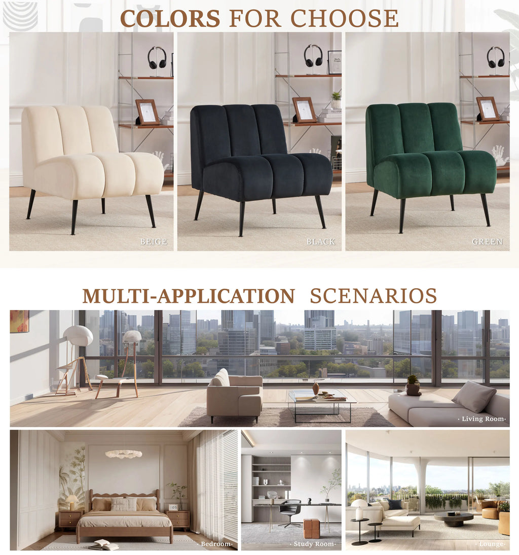 Modern Chenille Armless Accent Chair with Metal Legs – Cozy Neutral Lounge Chair