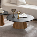 Round Pedestal Coffee Table with Dark Wood Top – 35” Contemporary Living Room Table