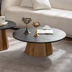 Round Pedestal Coffee Table with Dark Wood Top – 35” Contemporary Living Room Table