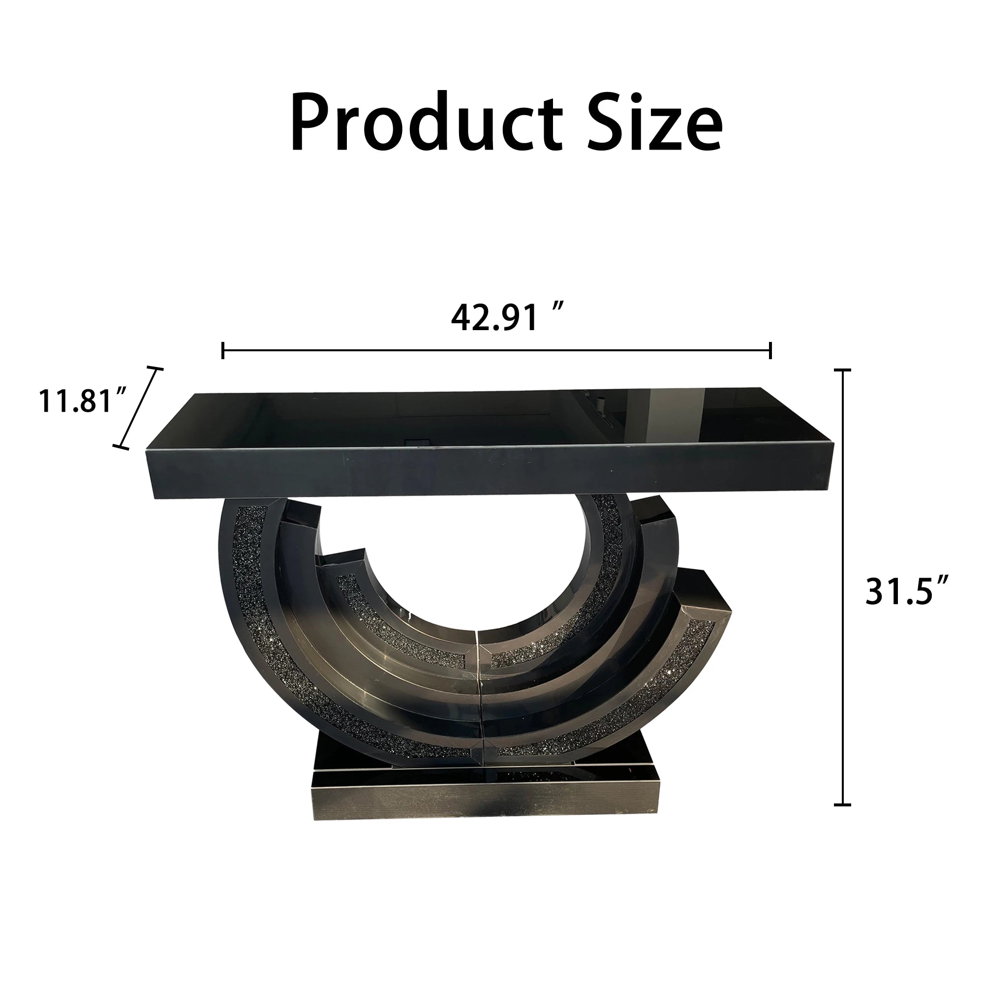 Black Mirrored Diamond Crush Crescent Console Table – Glam Entryway Sofa Table
