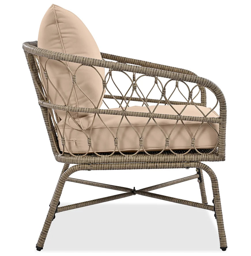 Boho-Inspired 4-Piece Outdoor Wicker Patio Set with Cushions and Coffee Table