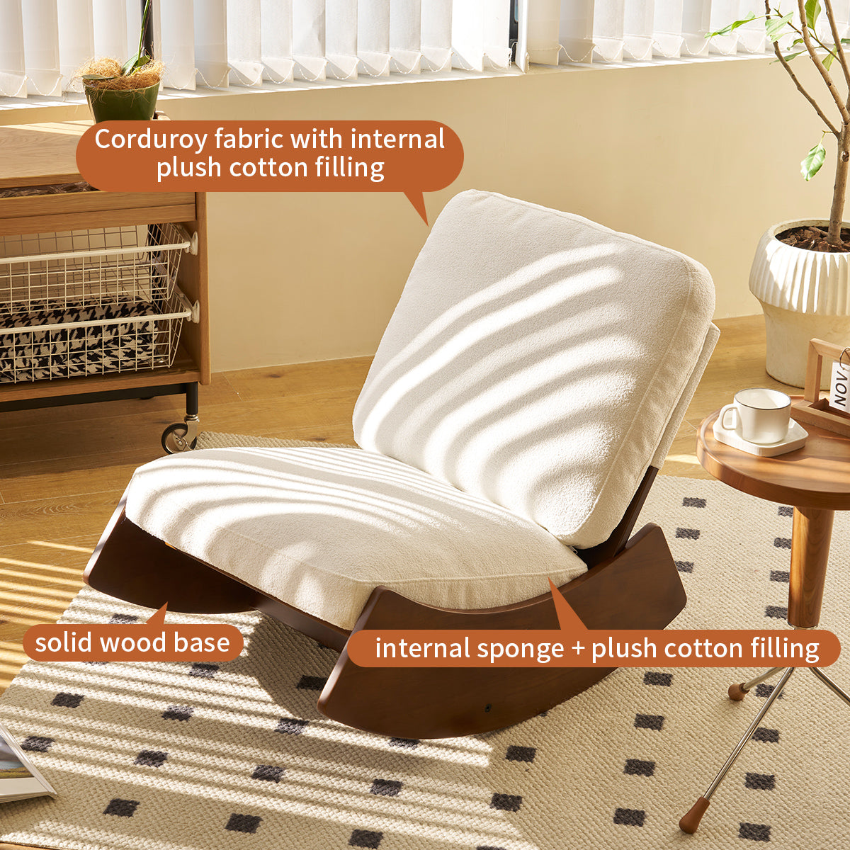 Upholstered Glider Rocking Chair – Wooden Frame Accent Lounge Chair