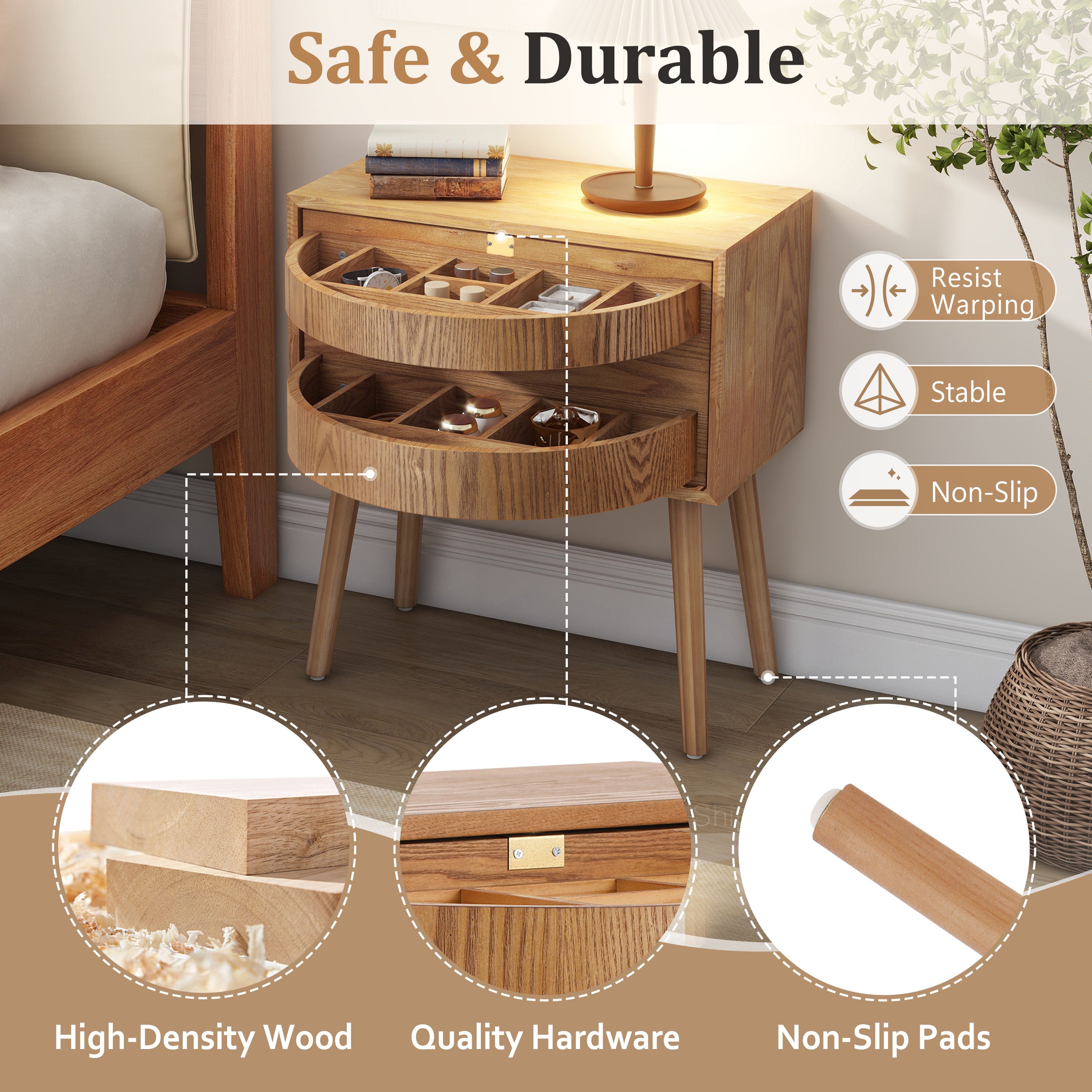 Natural Modern Wood Nightstand with Hidden Storage – Rotating Compartment Side Table (2)