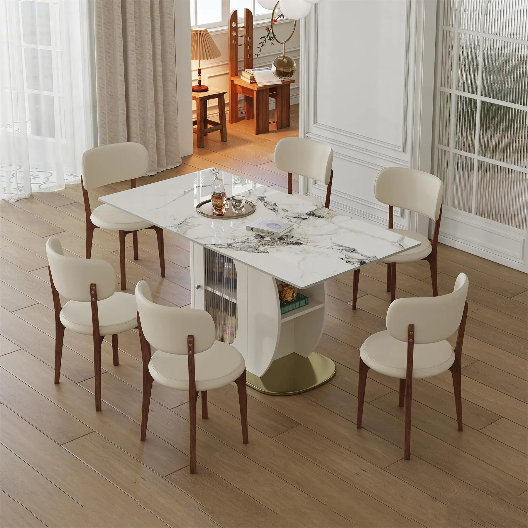 Ivory Luxe Dining Table Set – 7 Piece Dining Set