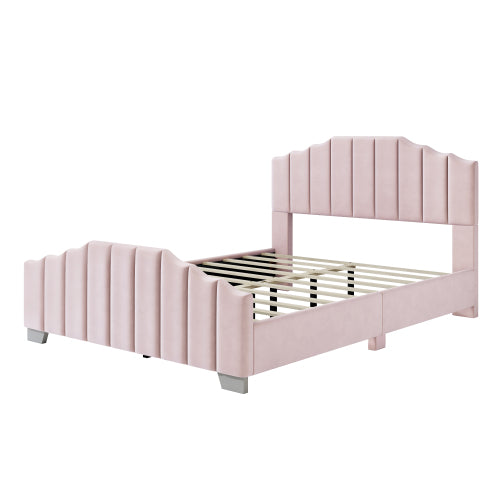 Luxury Pink Velvet Bed Frame with Channel Tufted Headboard