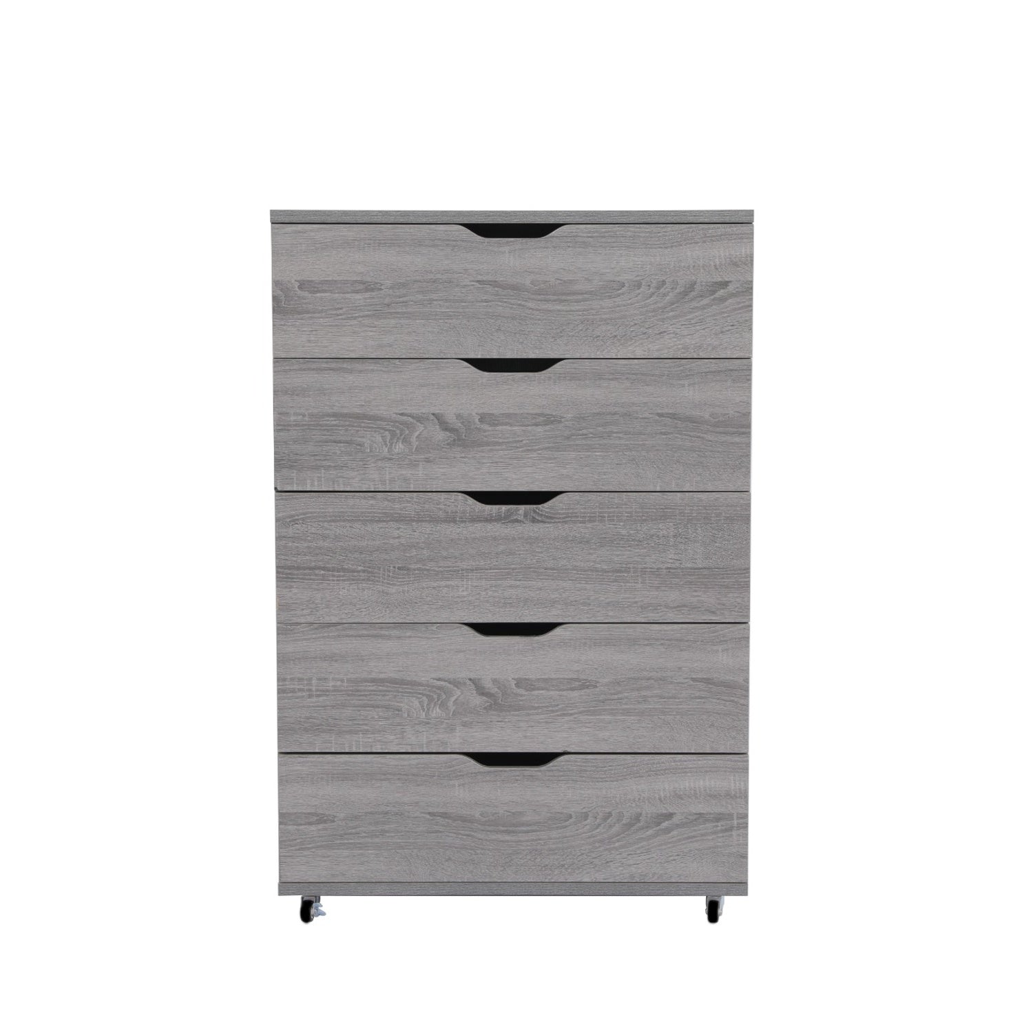 Modern Gray 5-Drawer Dresser with Wheels – Space Saving Storage