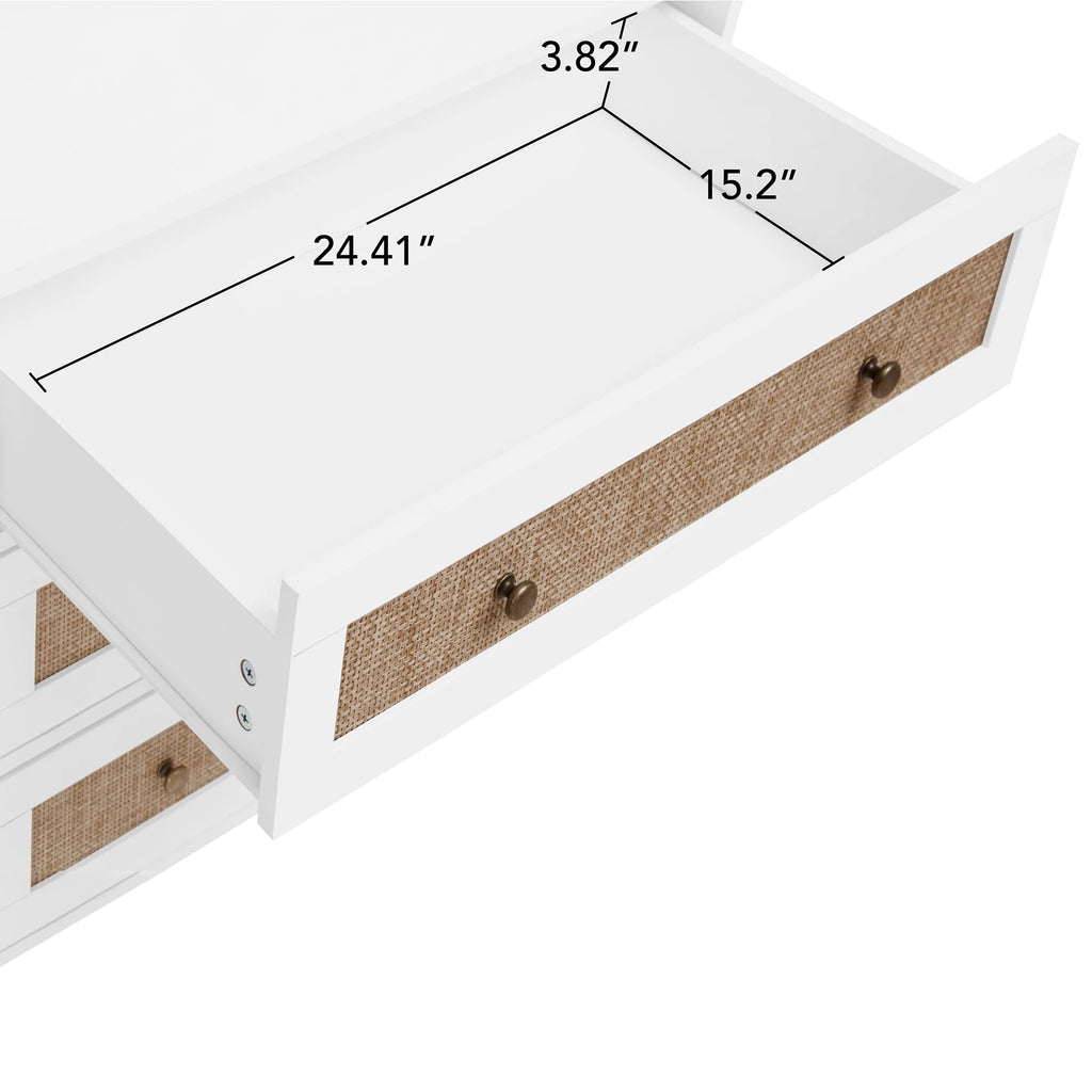Modern White Solid Wood Wardrobe Cabinet with Drawer and Hanging Rod