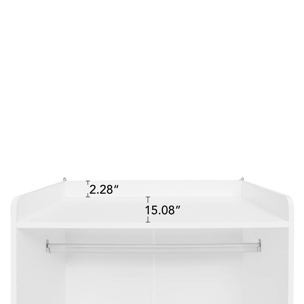 Modern White Solid Wood Wardrobe Cabinet with Drawer and Hanging Rod
