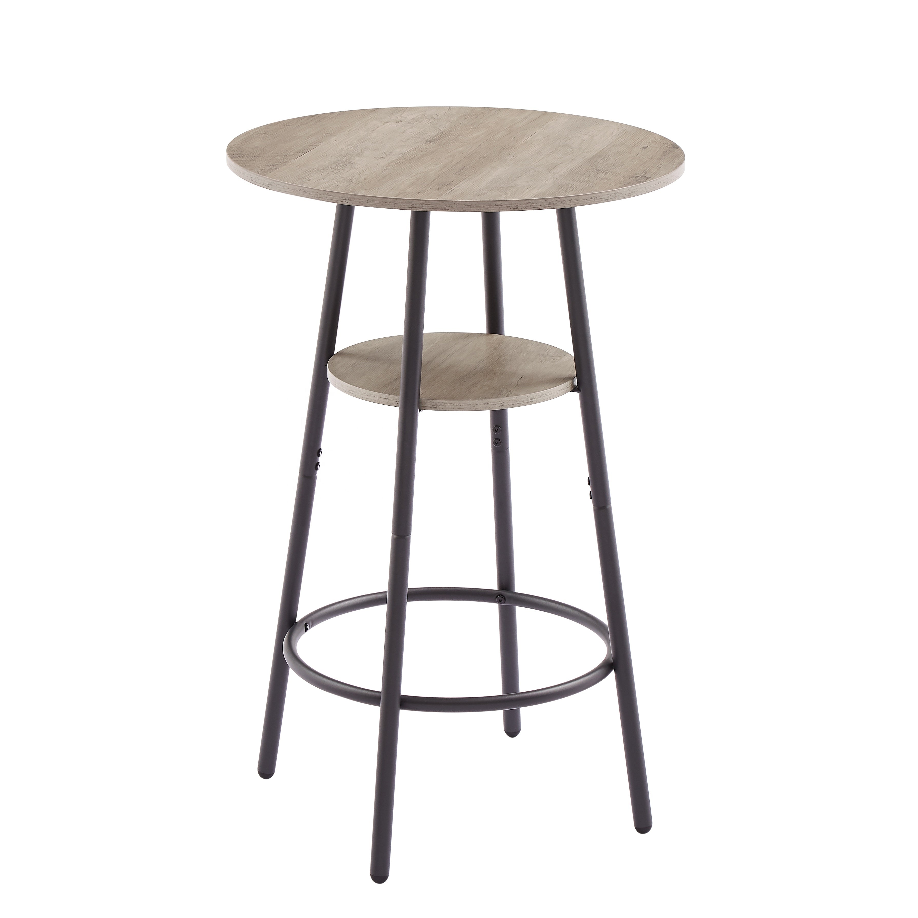 3-Piece Rustic Bar Table Set with 2 Stools – Round Pub Table with Storage Shelf