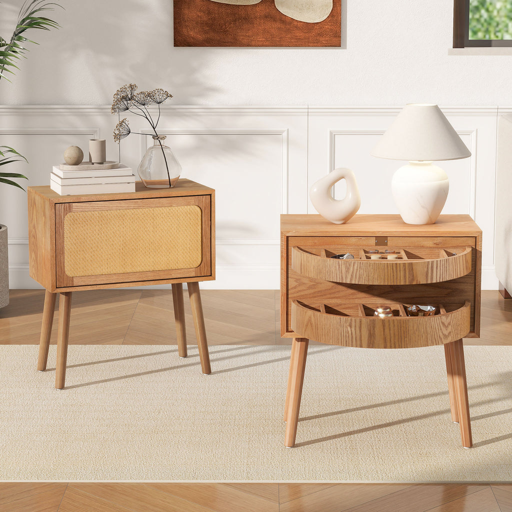Natural Modern Wood Nightstand with Hidden Storage – Rotating Compartment Side Table (2)