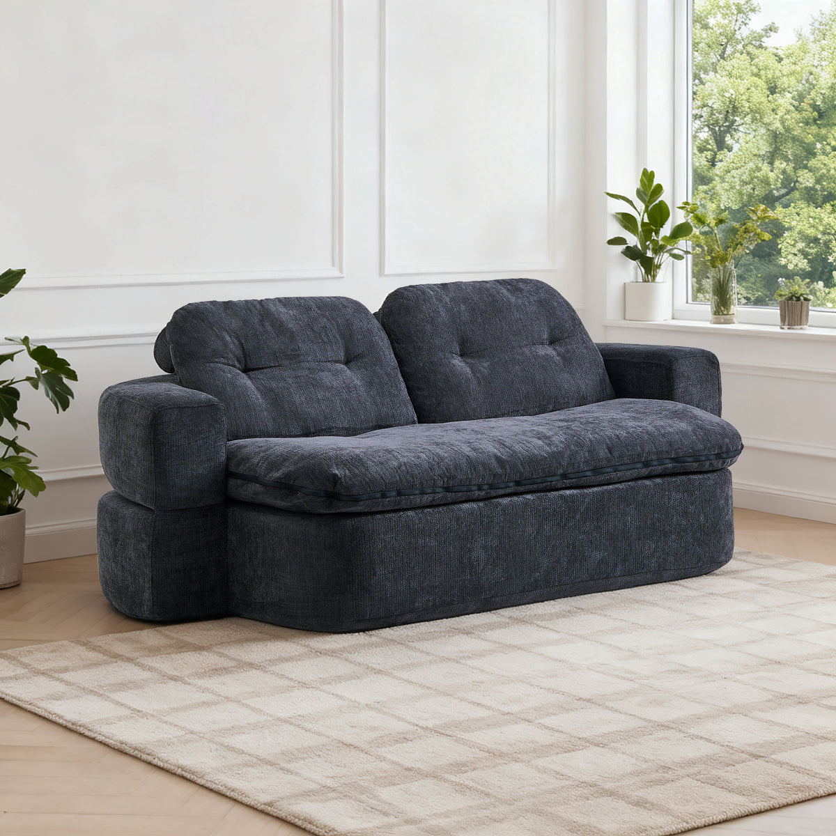 Modern Chenille Convertible Twin Size Sofa Bed with Pillows