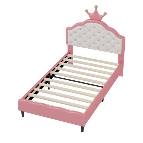 Princess Crown Full Bed – Pink & Cream Tufted Headboard