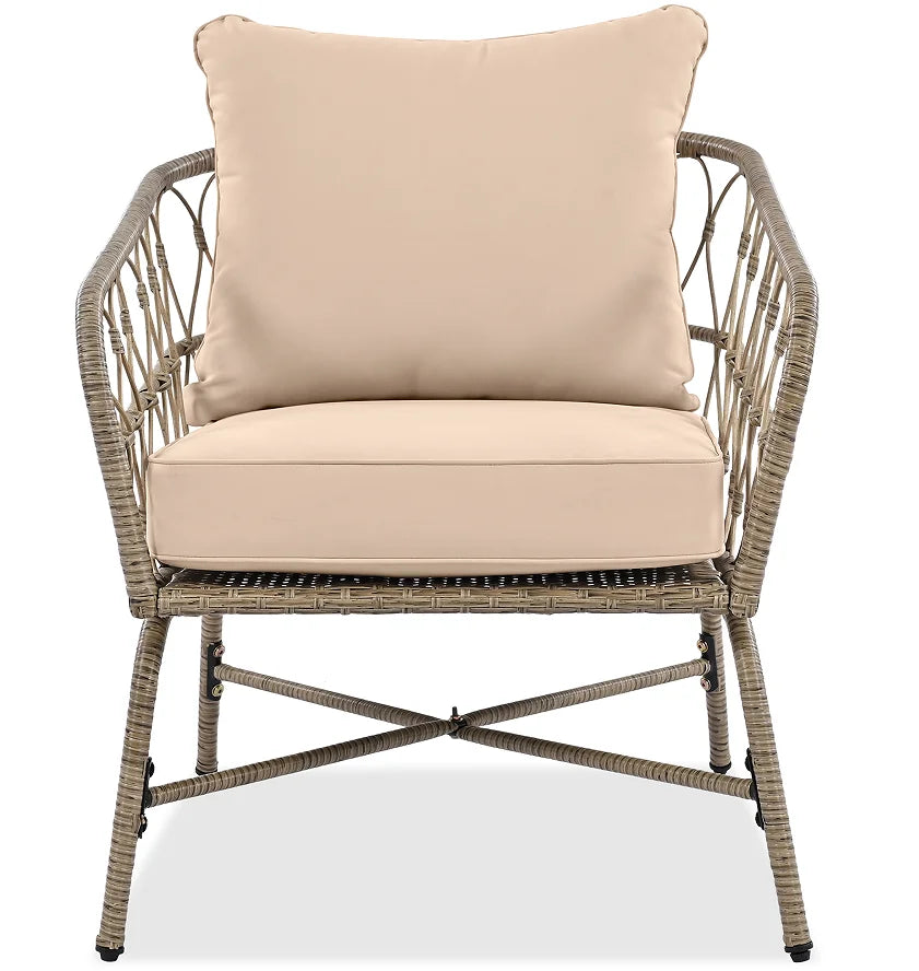 Boho-Inspired 4-Piece Outdoor Wicker Patio Set with Cushions and Coffee Table