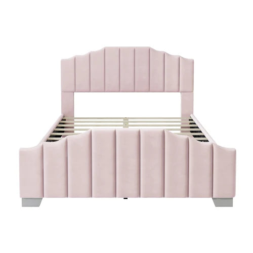 Luxury Pink Velvet Bed Frame with Channel Tufted Headboard