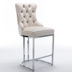 Velvet Counter Height Bar Stools (Set of 2) – Tufted Dining Chairs in White