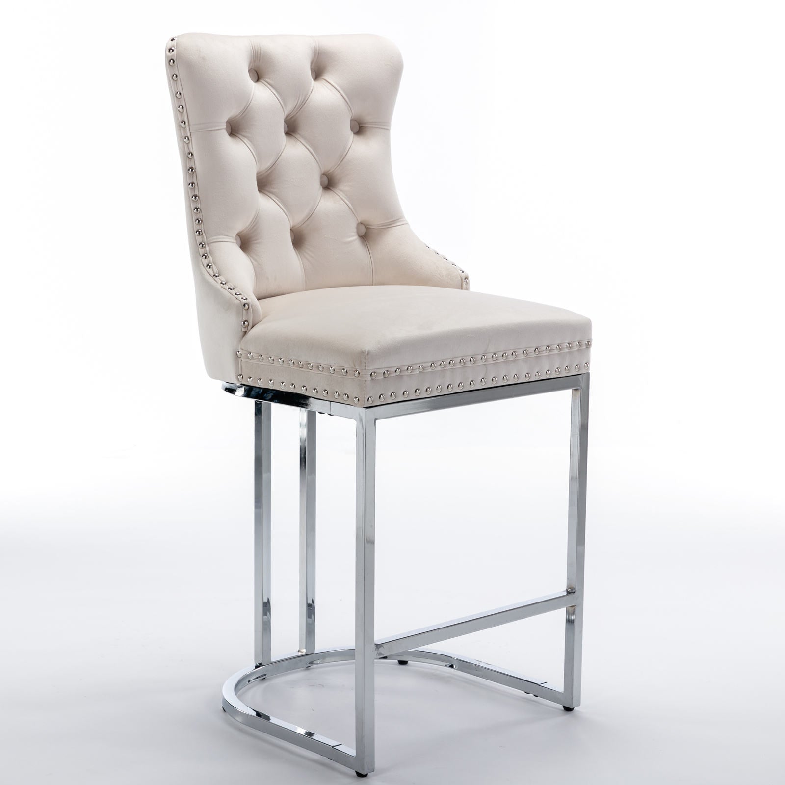 Velvet Counter Height Bar Stools (Set of 2) – Tufted Dining Chairs in White