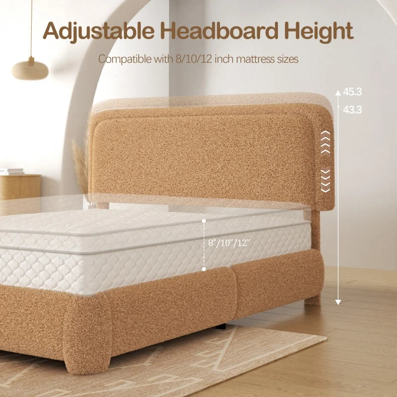 Modern Bouclé Upholstered Platform Bed Frame