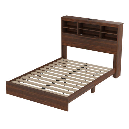 Modern Walnut 4-Piece Queen Bedroom Set with Storage Headboard