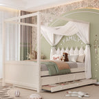 Twin Princess Canopy Bed Frame with Trundle & Storage Drawers