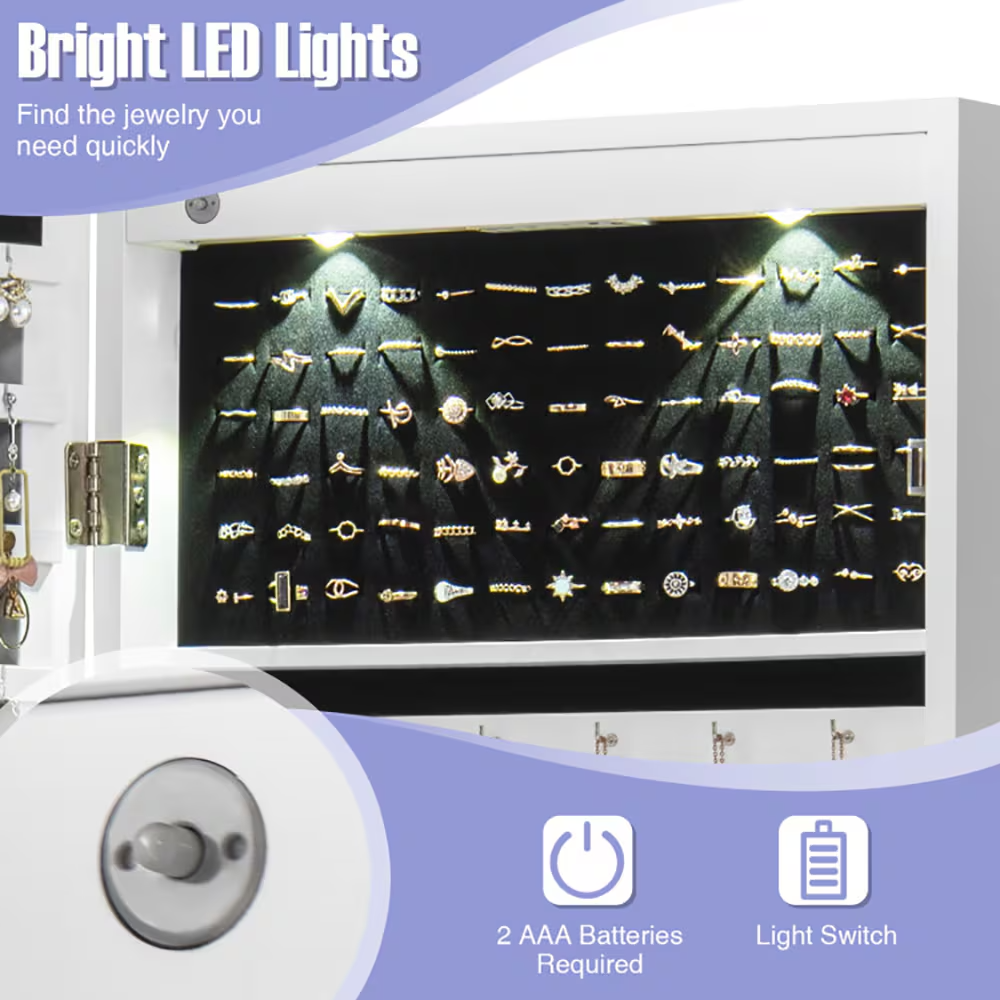 Lockable LED Jewelry Mirror Cabinet – Wall Mounted Organizer
