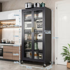 Tall Kitchen Pantry Cabinet with Glass Doors – 6-Tier Storage (Gray