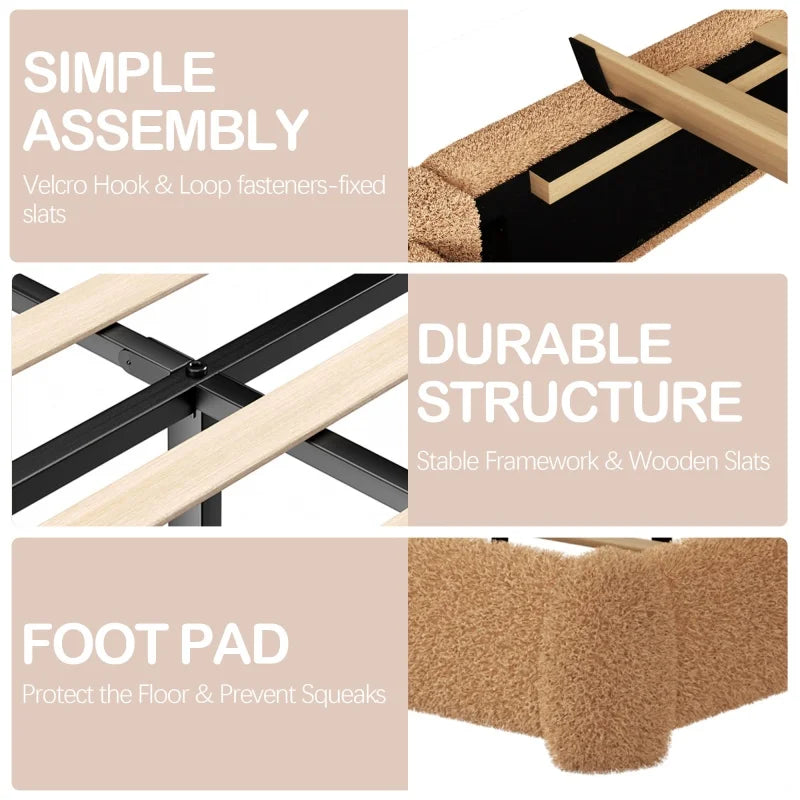 Modern Bouclé Upholstered Platform Bed Frame