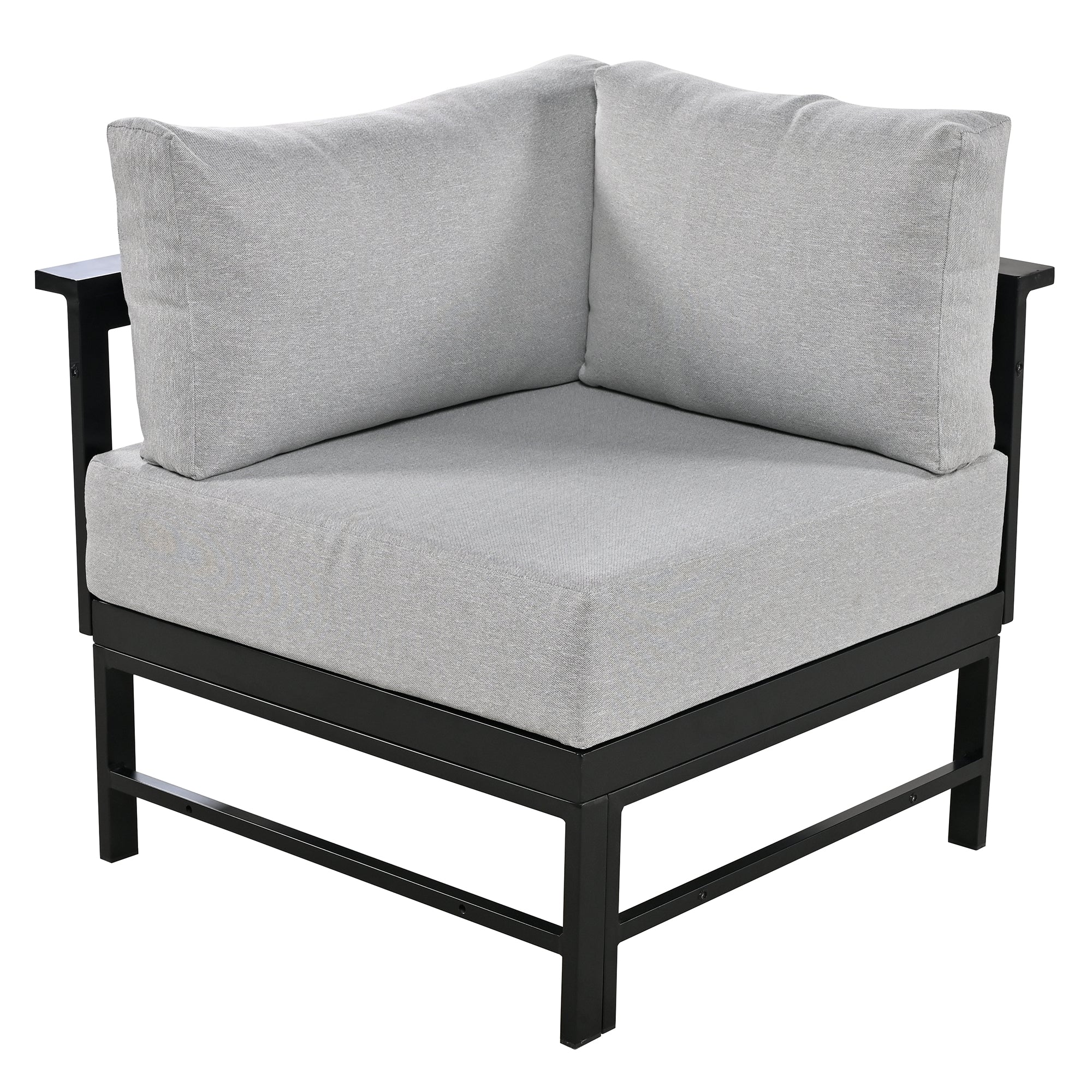L-Shaped Outdoor Patio Sectional Sofa Set with Ottoman – Gray Cushions